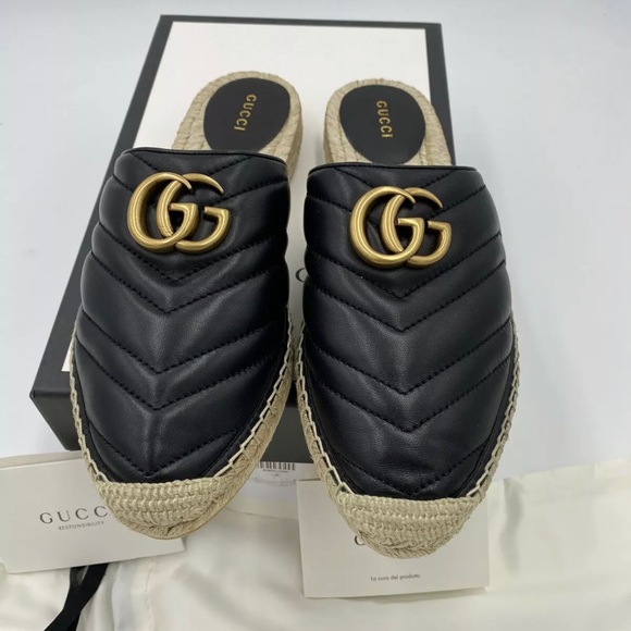 Gucci Marmont Leather GG Espadrille Mules Sz 36.5 EU - Picture 6 of 15